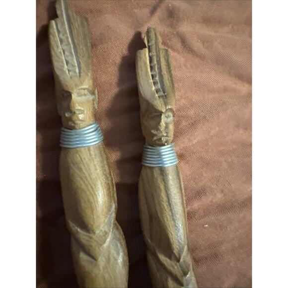 Kenya Hand-Carved Wood Utensils • Knife, Fork & Spoon • Vintage African 8" - Picture 4 of 8